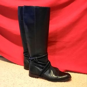 Cole Haan black leather strappy tall boots 10